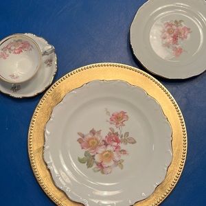 Schumann Arzburg Germany Briar Rose with Gold Trim 4 Place Settings
